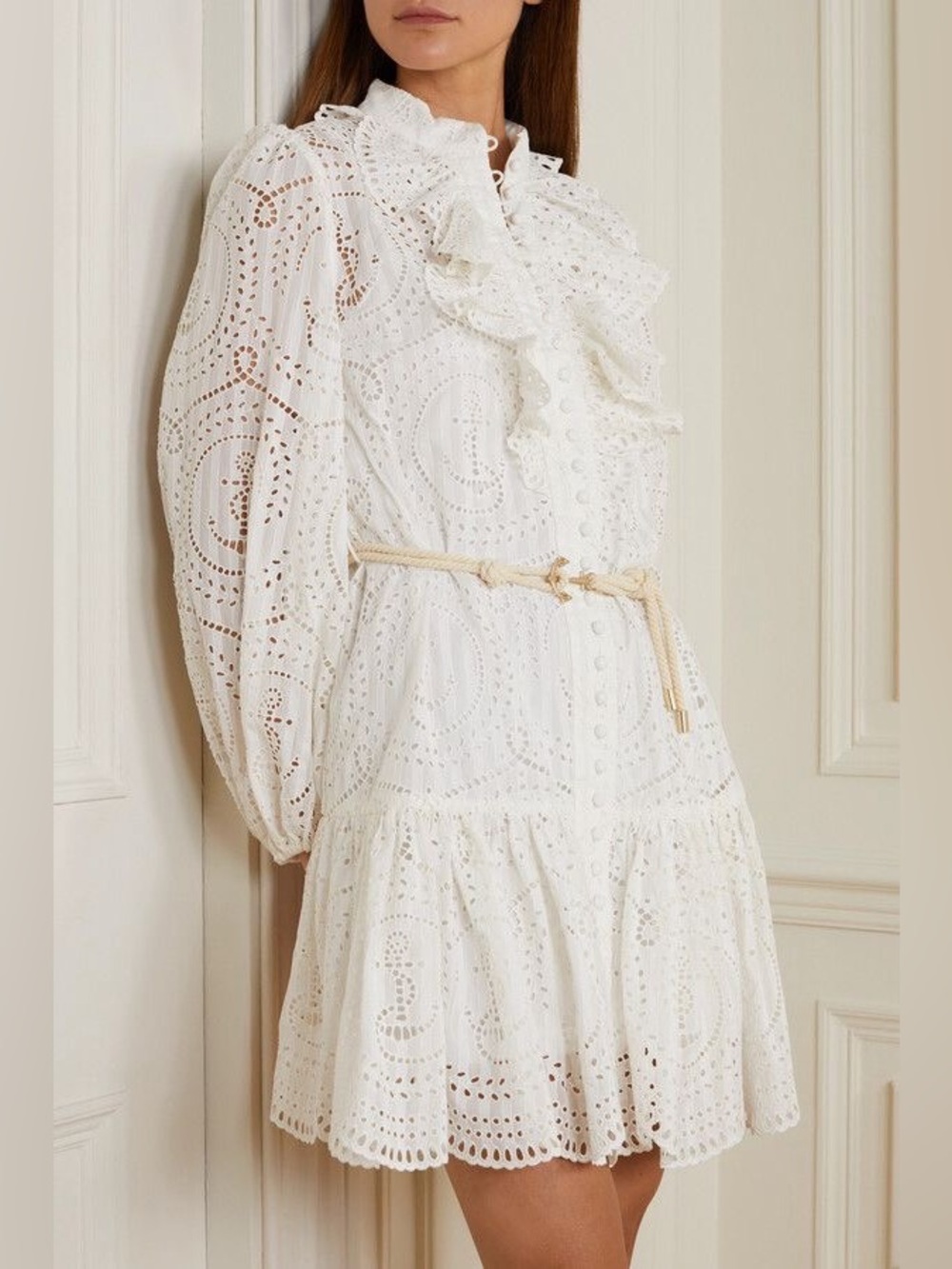 Zimmermann White Eyelet Ruffle Mini Dress